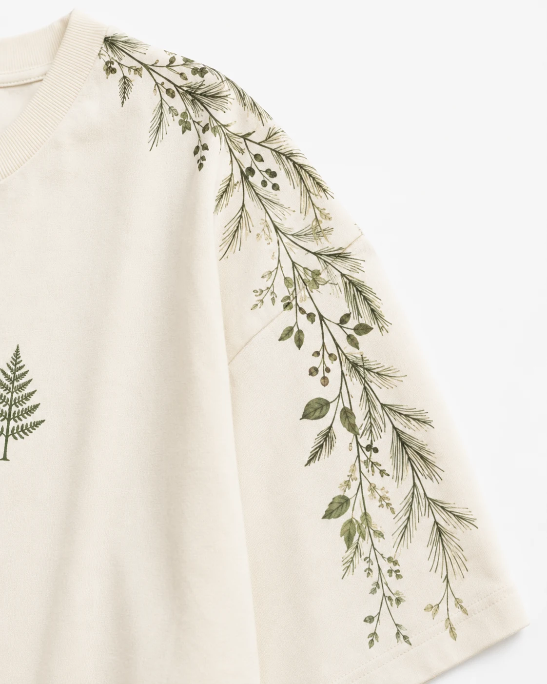 Botanical Ivory cotton round-neck T-shirt side view