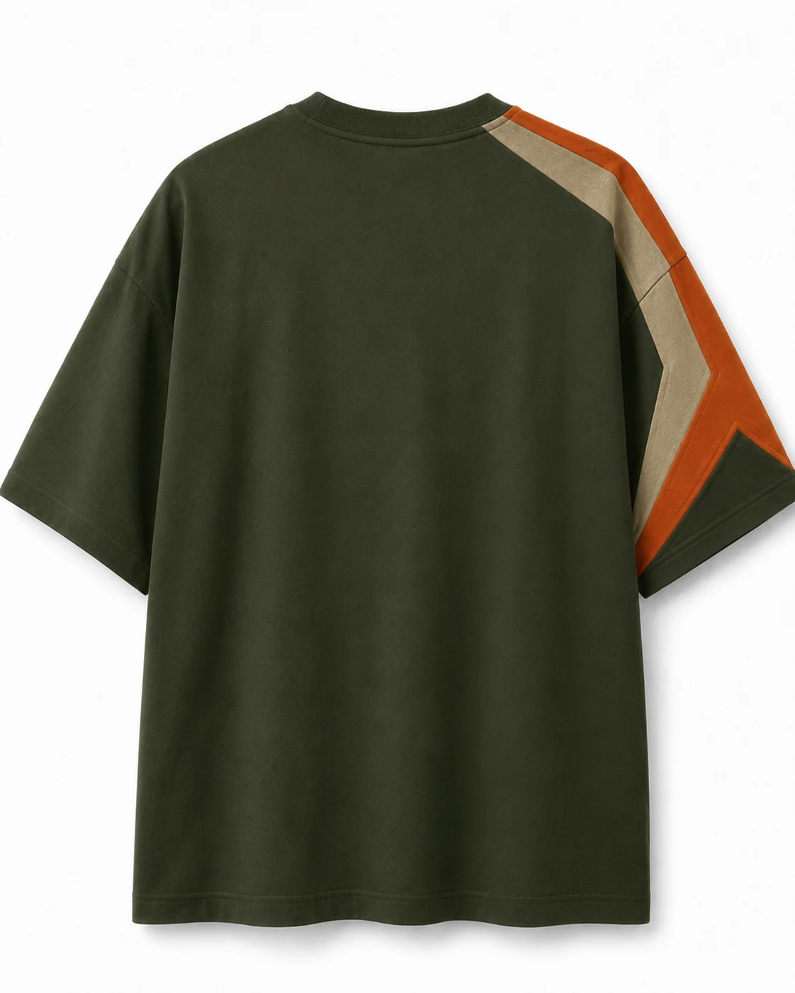 Olive Terrain heavyweight contrast-panel T-shirt back view
