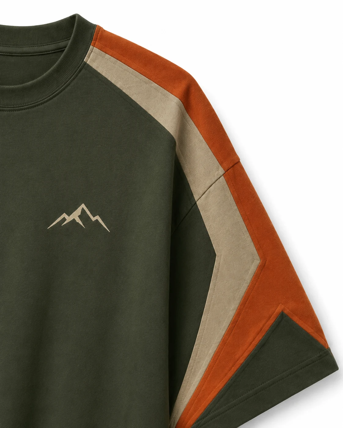 Olive Terrain heavyweight contrast-panel T-shirt side view
