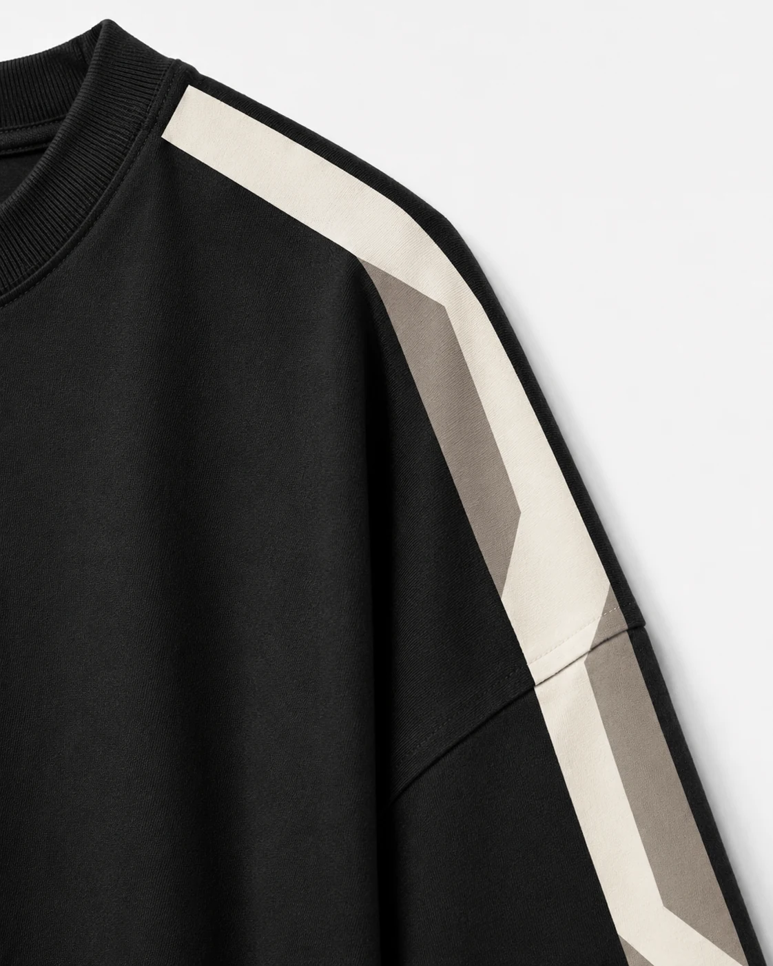 Onyx Stripe black round-neck T-shirt side view