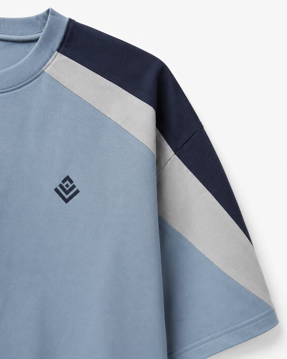 Sky Panel blue colour-block round-neck T-shirt side view